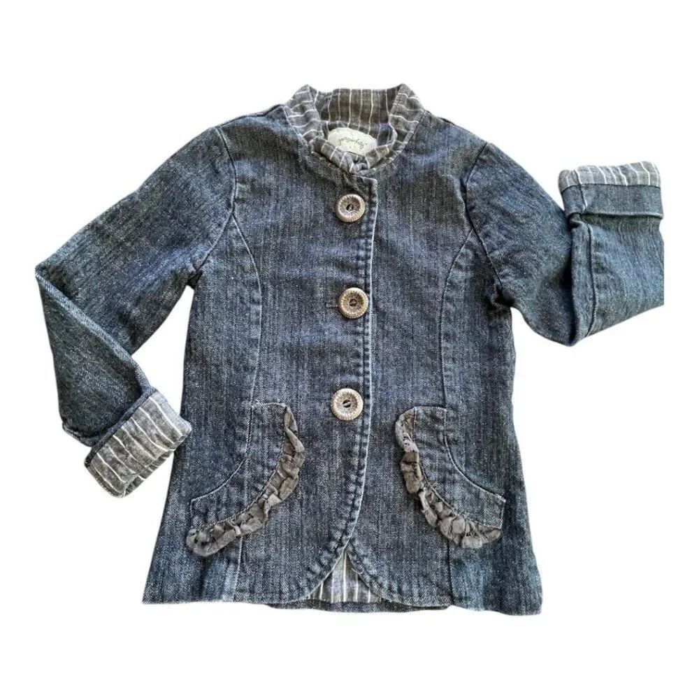 Persnickety Priscilla Girls Denim Jean Long Sleeve Jacket Lace Ruffle Back SZ 5